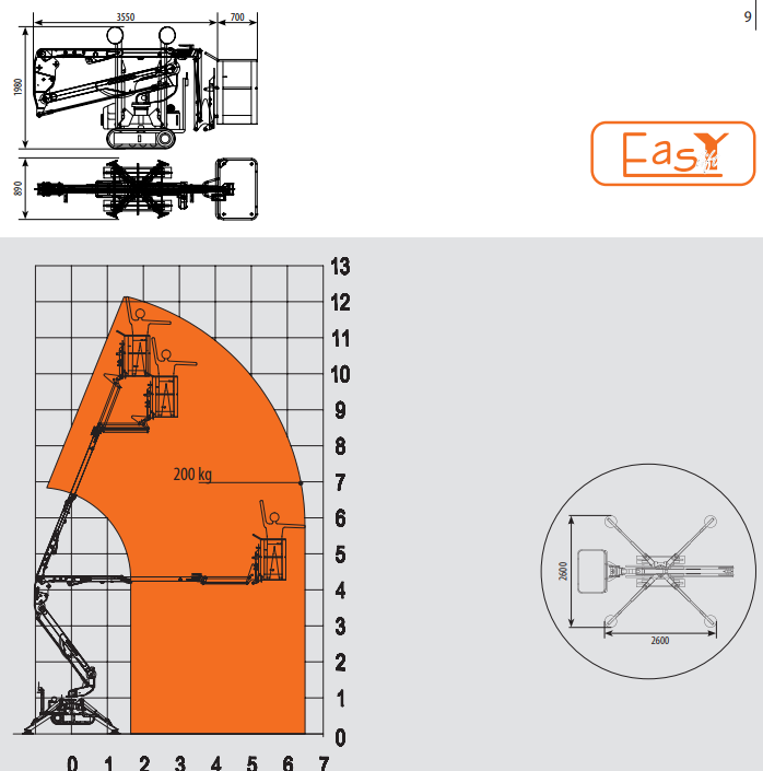 Nacelle sur chenille 12 MHT Easylift R130, schéma 